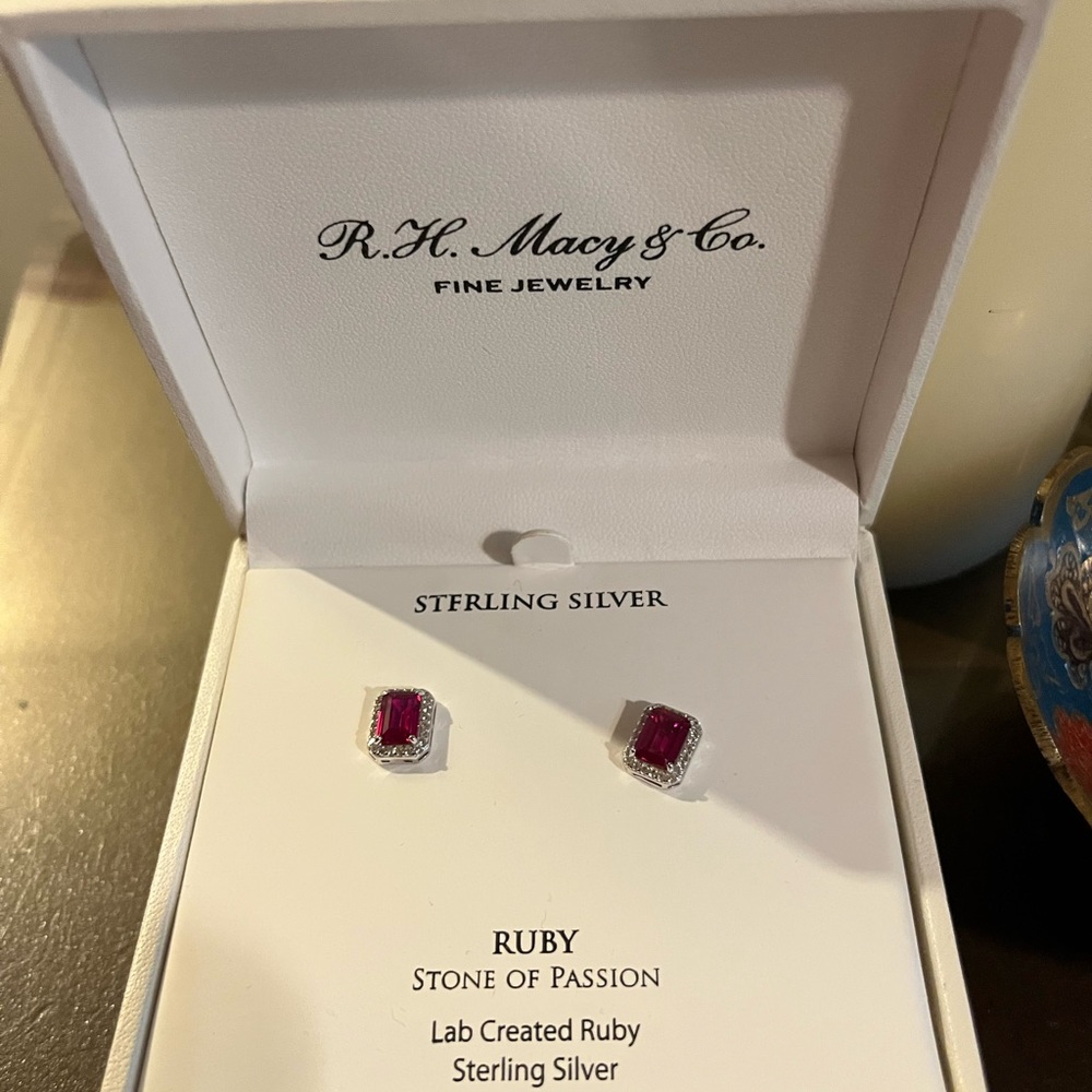 R.H Macy’s & Co. fine jewelry sterling silver Lab created Ruby Stone earrings
